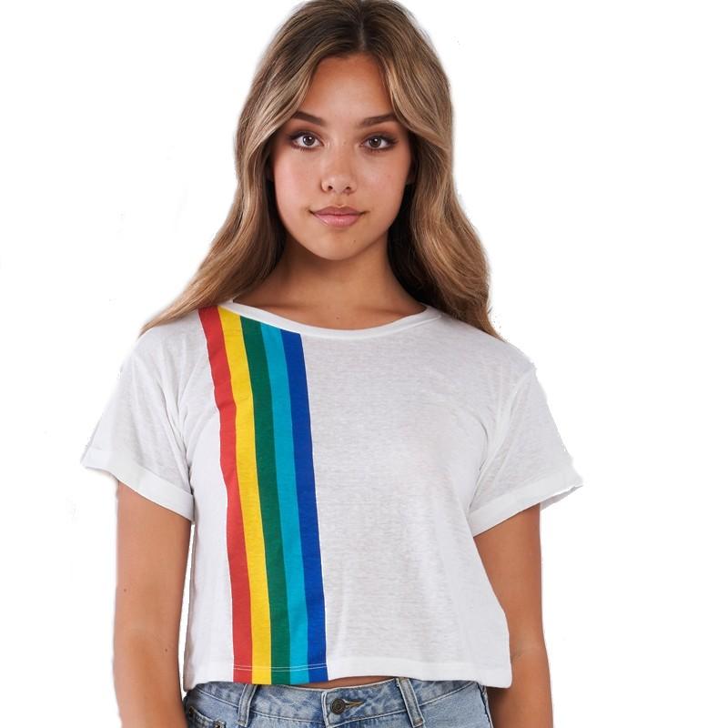Junior crop top rainbow pattern stripe shirt