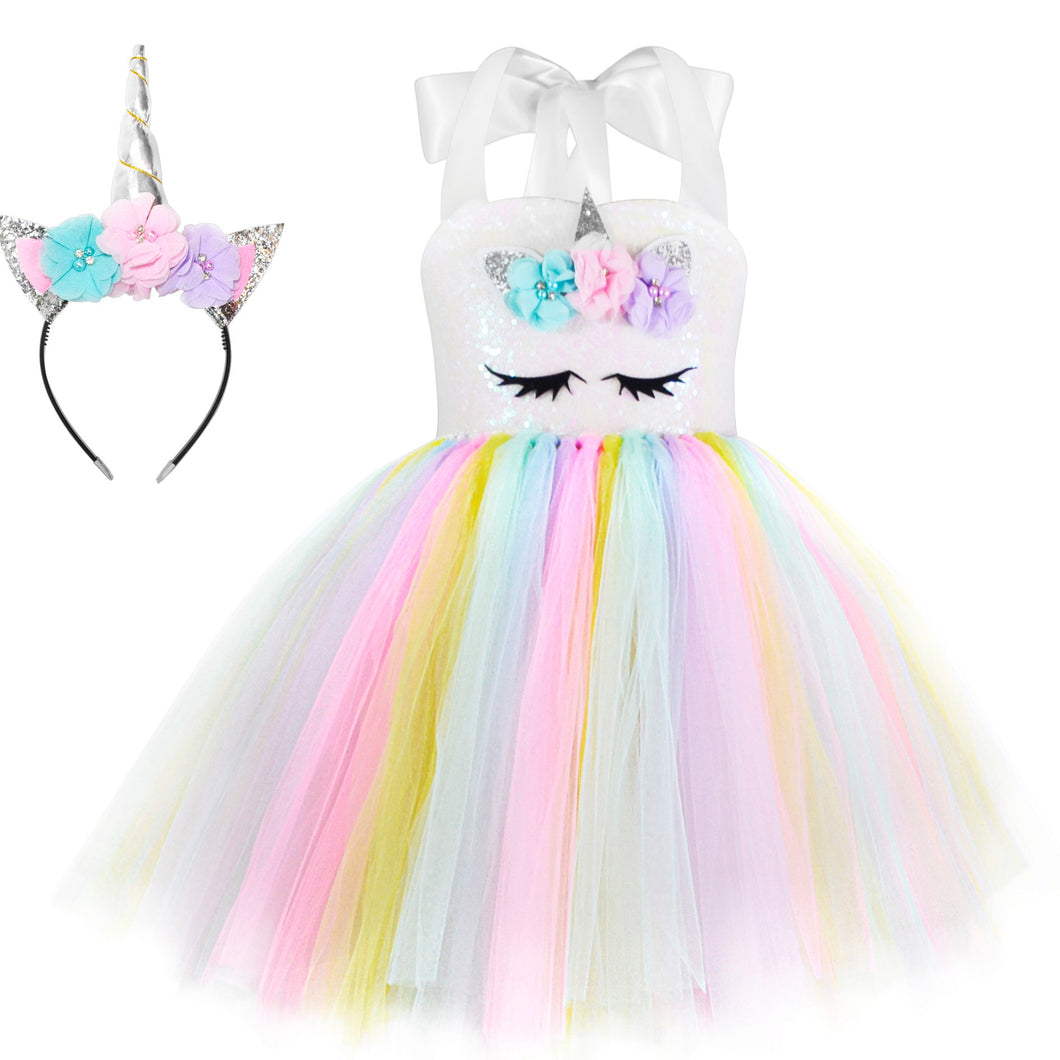 Girls 'Pretty in Pastels' Rainbow Unicorn TRIPLE Layer Dress Set