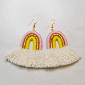 Rainbow Macrame Tassel Earrings