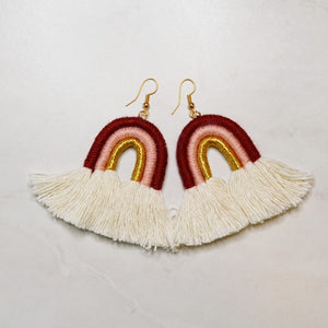 Rainbow Macrame Tassel Earrings