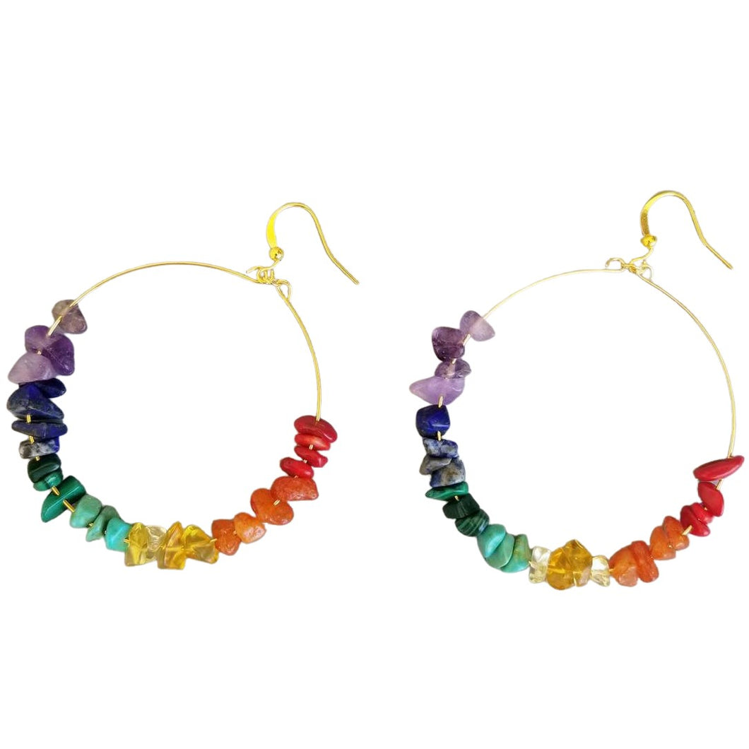 Gemstone Rainbow Hoop Earrings